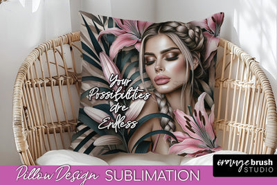 Daily Affirmations Pillow Cover, Floral Pillow Sublimation Sublimation OrangeBrushStudio 