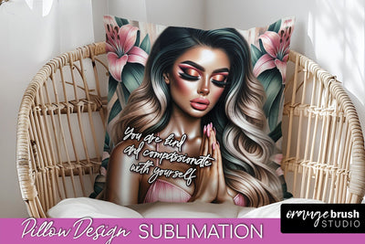 Daily Affirmations Pillow Cover, Floral Pillow Sublimation Sublimation OrangeBrushStudio 