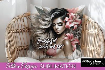 Daily Affirmations Pillow Cover, Floral Pillow Sublimation Sublimation OrangeBrushStudio 