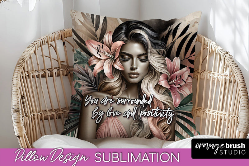 Daily Affirmations Pillow Cover, Floral Pillow Sublimation Sublimation OrangeBrushStudio 