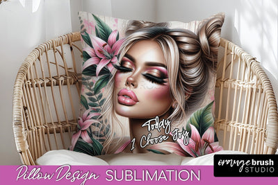 Daily Affirmations Pillow Cover, Floral Pillow Sublimation Sublimation OrangeBrushStudio 