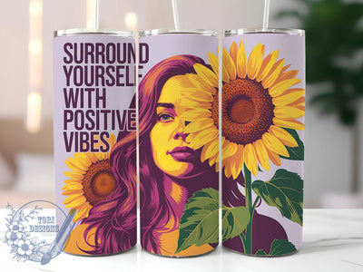 Daily Affirmations Positive Vibes 20oz Tumbler, Surround Yourself With Positive Vibes, Sublimation Wrap, 20oz Tumbler Design, Self Love Gift, PNG Tumbler Wrap, Positive Quote Sublimation ToriDesigns 