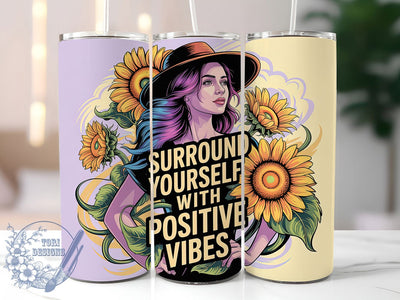 Daily Affirmations Positive Vibes 20oz Tumbler, Surround Yourself With Positive Vibes, Sublimation Wrap, 20oz Tumbler Design, Self Love Gift, PNG Tumbler Wrap, Positive Quote Sublimation ToriDesigns 
