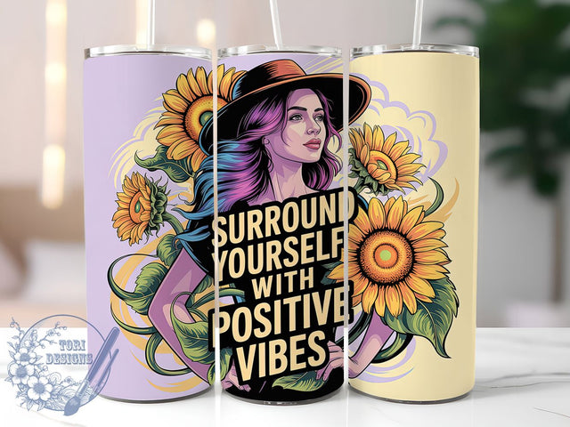Daily Affirmations Positive Vibes 20oz Tumbler, Surround Yourself With Positive Vibes, Sublimation Wrap, 20oz Tumbler Design, Self Love Gift, PNG Tumbler Wrap, Positive Quote Sublimation ToriDesigns 