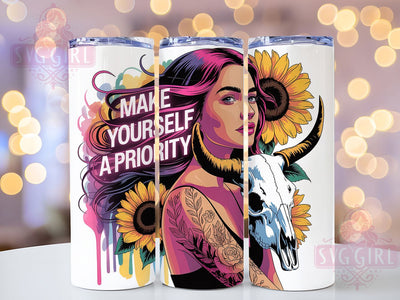 Daily Affirmations Priority 20oz Tumbler, Make Yourself A Priority, Sublimation Wrap, 20oz Tumbler Design, Self Care Gift, PNG Tumbler Wrap, Positive Quote Sublimation SvggirlplusArt 
