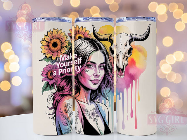 Daily Affirmations Priority 20oz Tumbler, Make Yourself A Priority, Sublimation Wrap, 20oz Tumbler Design, Self Care Gift, PNG Tumbler Wrap, Positive Quote Sublimation SvggirlplusArt 