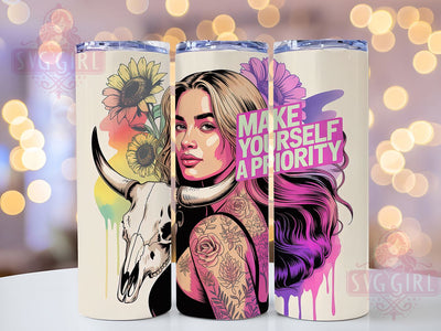 Daily Affirmations Priority 20oz Tumbler, Make Yourself A Priority, Sublimation Wrap, 20oz Tumbler Design, Self Care Gift, PNG Tumbler Wrap, Positive Quote Sublimation SvggirlplusArt 