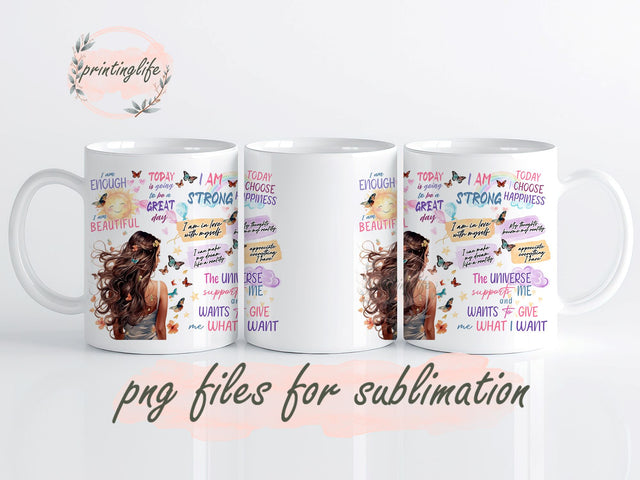 Daily Positive Self Love Affirmations Mug Wrap Design, Instant Digital Design Download Mug Wrap Design, Mug Design PNG Sublimation PrintingLife 