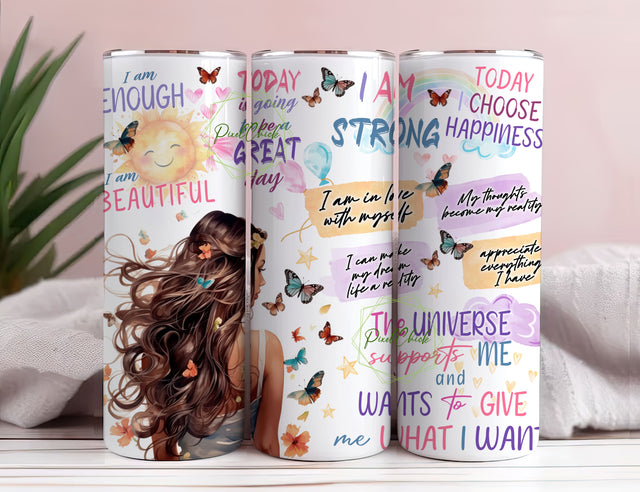 Daily Positive Self Love Affirmations Tumbler Wrap, 20oz Skinny Tumbler Sublimation Design Tumbler PNG, Inspirational Butterfly Tumbler Wrap Sublimation PixelChick 