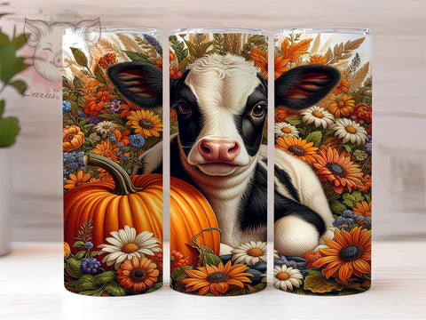 Dairy Cow Fall 20 oz Skinny Tumbler Sublimation Design, Straight & Tapered Tumbler Png, Baby Cow Country Tumbler Png, Digital Download PNG Sublimation Lara' s Designs 