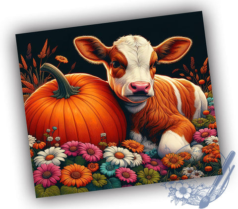 Dairy Cow Fall 20oz Skinny Tumbler PNG, Farm Pumpkins Flowers Tumbler Sublimation Wrap, Straight & Tapered Tumbler Wrap, Instant Digital Download Sublimation ToriDesigns 