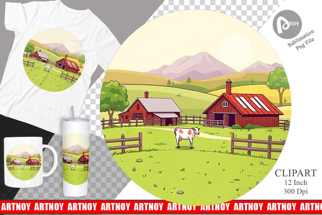 Dairy Farm Scene Clipart Sublimation artnoy 