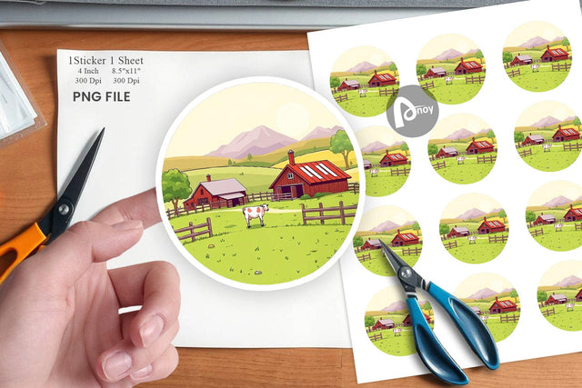 Dairy Farm Scene Sticker Sublimation artnoy 