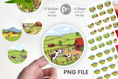 Dairy Farm Scene Sticker Sublimation artnoy 