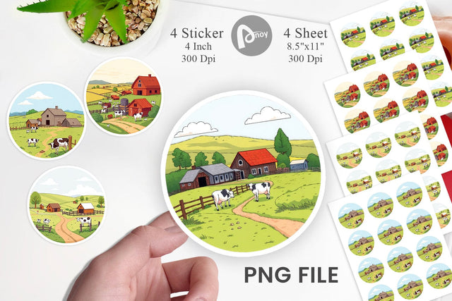 Dairy Farm Scene Sticker Sublimation artnoy 