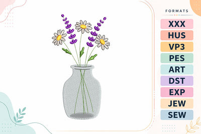 Daisies and Lavender Glass Vase Embroidery Design Embroidery/Applique DESIGNS sg embroidery 