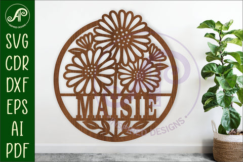 Daisies name sign design for laser cutting SVG APInspireddesigns 