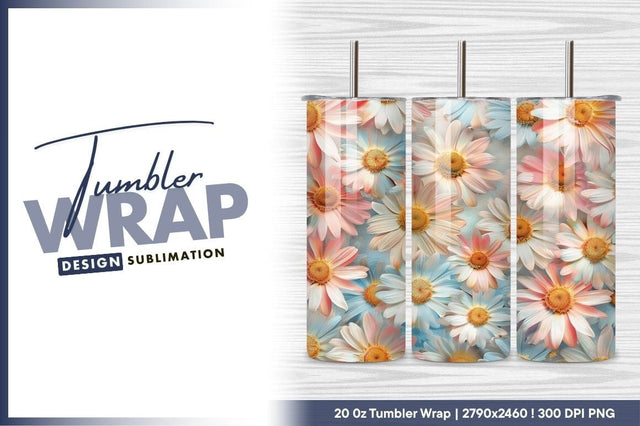 Daisies Pattern Pale Pink Blue Tumbler Png Sublimation Regulrcrative 