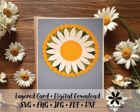 Daisy 3D Layered Greeting Card SVG Cut File Easy DIY for All Occasions, Birthday, Thank You or Note Card 3D Paper Flowingcreek 