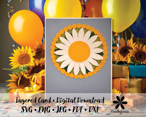 Daisy 3D Layered Greeting Card SVG Cut File Easy DIY for All Occasions, Birthday, Thank You or Note Card 3D Paper Flowingcreek 