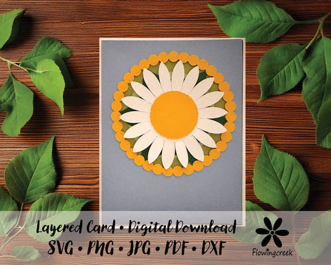 Daisy 3D Layered Greeting Card SVG Cut File Easy DIY for All Occasions, Birthday, Thank You or Note Card 3D Paper Flowingcreek 