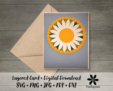 Daisy 3D Layered Greeting Card SVG Cut File Easy DIY for All Occasions, Birthday, Thank You or Note Card 3D Paper Flowingcreek 