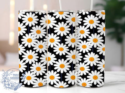 Daisy Black Accent 20oz Tumbler Wrap, Daisy Motif, Black Accent, Rustic Charm, Farmhouse Style, Elegant Design, Skinny Tumbler, Sublimation PNG Sublimation ToriDesigns 
