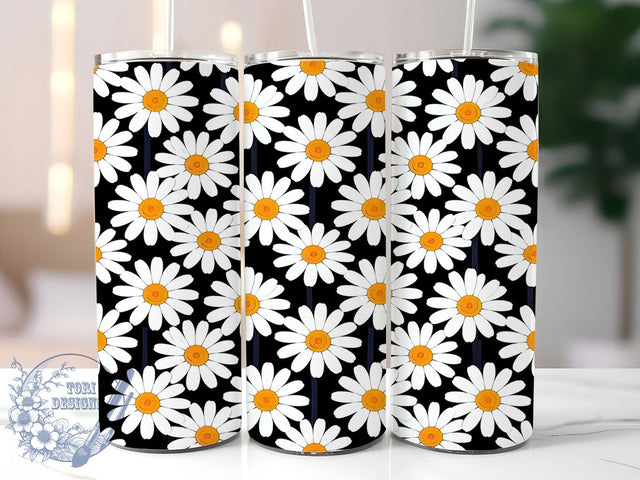 Daisy Black Accent 20oz Tumbler Wrap, Daisy Motif, Black Accent, Rustic Charm, Farmhouse Style, Elegant Design, Skinny Tumbler, Sublimation PNG Sublimation ToriDesigns 