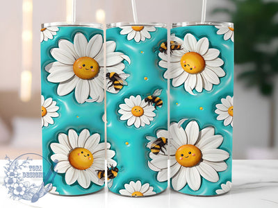Daisy Bumblebee Turquoise 20oz Tumbler, Daisy Floral, Bumblebee Design, Turquoise Accent, Sublimation Wrap, 20oz Tumbler, Whimsical Aesthetic, Nature Charm Sublimation ToriDesigns 
