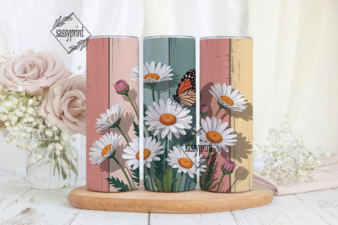 Daisy Butterfly Rustic 20oz Tumbler Wrap Sublimation sassyprint 