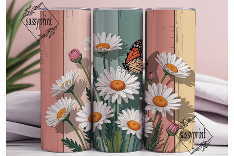 Daisy Butterfly Rustic 20oz Tumbler Wrap Sublimation sassyprint 