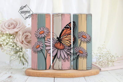 Daisy Butterfly Rustic 20oz Tumbler Wrap Sublimation sassyprint 