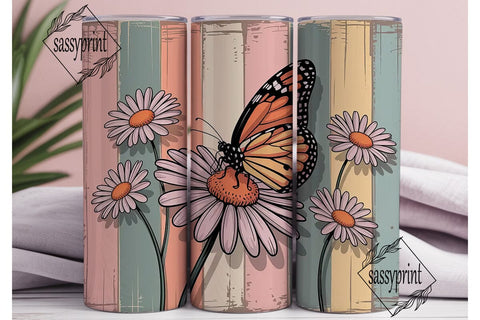 Daisy Butterfly Rustic 20oz Tumbler Wrap Sublimation sassyprint 