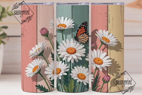 Daisy Butterfly Rustic 20oz Tumbler Wrap Sublimation sassyprint 