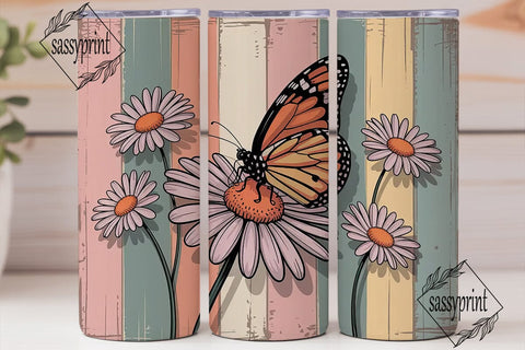 Daisy Butterfly Rustic 20oz Tumbler Wrap Sublimation sassyprint 