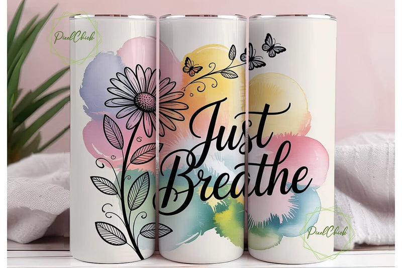 Daisy Butterfly Watercolor 20oz Tumbler Sublimation PixelChick 