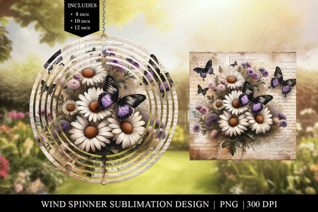 Daisy Butterfly Wind Spinner Sublimation Design Sublimation BijouBay 