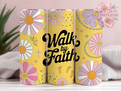 Daisy Chain Walk By Faith 20oz Tumbler, Daisy Chain, Floral Theme, Christian Quote, 20oz Wrap, Sublimation Design, PNG File Sublimation Li Zamperini 