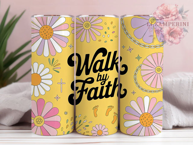 Daisy Chain Walk By Faith 20oz Tumbler, Daisy Chain, Floral Theme, Christian Quote, 20oz Wrap, Sublimation Design, PNG File Sublimation Li Zamperini 
