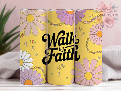 Daisy Chain Walk By Faith 20oz Tumbler, Daisy Chain, Floral Theme, Christian Quote, 20oz Wrap, Sublimation Design, PNG File Sublimation Li Zamperini 