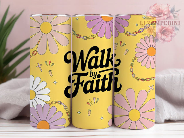 Daisy Chain Walk By Faith 20oz Tumbler, Daisy Chain, Floral Theme, Christian Quote, 20oz Wrap, Sublimation Design, PNG File Sublimation Li Zamperini 