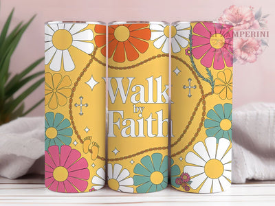 Daisy Chain Walk By Faith 20oz Tumbler, Daisy Chain, Floral Theme, Christian Quote, 20oz Wrap, Sublimation Design, PNG File Sublimation Li Zamperini 