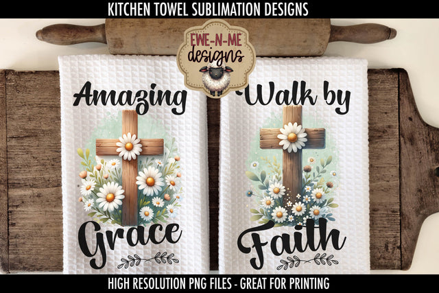 Daisy Cross Kitchen Towel Sublimation Designs Sublimation Ewe-N-Me Designs 