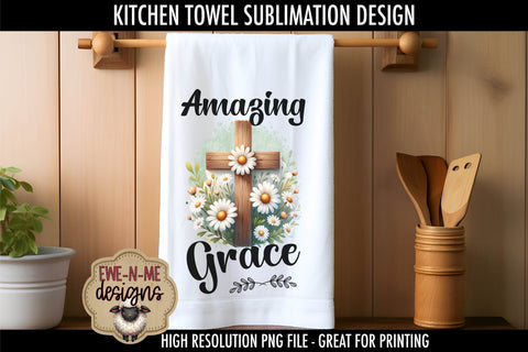 Daisy Cross Kitchen Towel Sublimation Designs Sublimation Ewe-N-Me Designs 