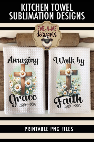 Daisy Cross Kitchen Towel Sublimation Designs Sublimation Ewe-N-Me Designs 