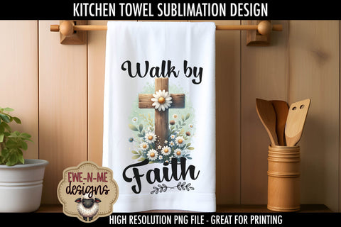 Daisy Cross Kitchen Towel Sublimation Designs Sublimation Ewe-N-Me Designs 