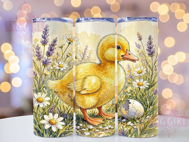 Daisy Duckling Watercolor 20oz Tumbl­er, Daisy Duckling Motif, Watercolor Art Design, Spring Theme, Whimsical Accent, Cute Charm, Sublimation Wrap, 20oz Tumbler Sublimation SvggirlplusArt 