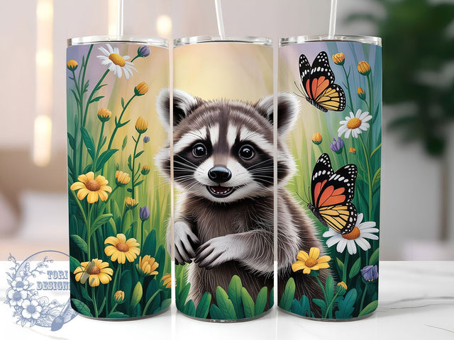Daisy Floral Raccoon 20oz Tumbler, Daisy Cup Wrap, Cute Animal Design, Sublimation Tumbler Wrap, 20Oz Tumbler Design, Artistic Floral Cup, Stylish Raccoon Wrap Sublimation ToriDesigns 