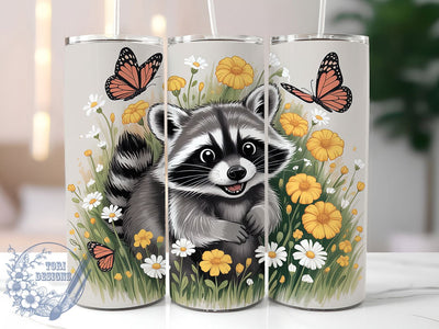 Daisy Floral Raccoon 20oz Tumbler, Daisy Cup Wrap, Cute Animal Design, Sublimation Tumbler Wrap, 20Oz Tumbler Design, Artistic Floral Cup, Stylish Raccoon Wrap Sublimation ToriDesigns 