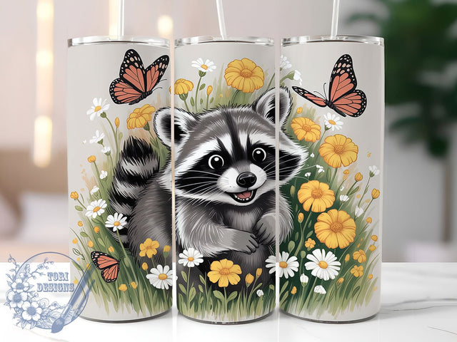 Daisy Floral Raccoon 20oz Tumbler, Daisy Cup Wrap, Cute Animal Design, Sublimation Tumbler Wrap, 20Oz Tumbler Design, Artistic Floral Cup, Stylish Raccoon Wrap Sublimation ToriDesigns 